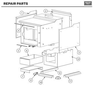 Repair Parts 1 Diagram and Parts List for US3200E-P  US Stove Company Heating Stove